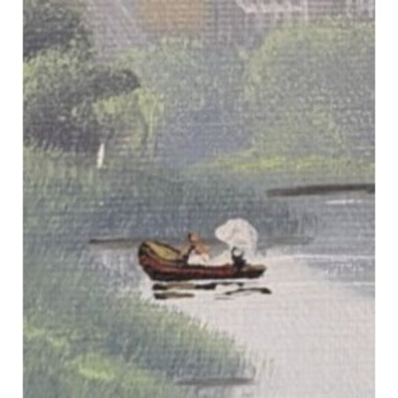 Signed Acrylic Canvas Painting River Salzburg Ladies in Boats unframed - Picture 4 of 11